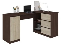 BALAUR | Bureau Informatique D'angle Chambre/bureau 155x85x77cm | 3 Tiroirs + Grandes Niches | Table Ordinateur Multi-rangements