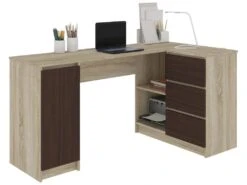 BALAUR | Bureau Informatique D'angle Contemporain 155x85x77cm | 3 Tiroirs + Grandes Niches | Table Ordinateur Multi-rangements