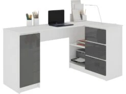 BALAUR | Bureau Informatique D'angle 155x85x77 Cm | 3 Tiroirs + Grandes Niches | Table Ordinateur Multi-rangements