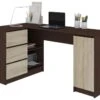 BALAUR | Bureau Informatique D'angle Contemporain 155x85x77 Cm | 3 Tiroirs + Niches | Table Ordinateur Multi-rangements