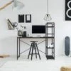 Table De Bureau Pour PC Avec Bibliothèque Bois Noir Métal Moderne