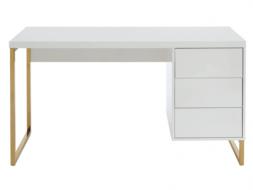 Bureau Avec 3 Tiroirs - MDF Laqué Et Métal - Blanc Et Doré - TIMFIA De Pascal Morabito – Image 5