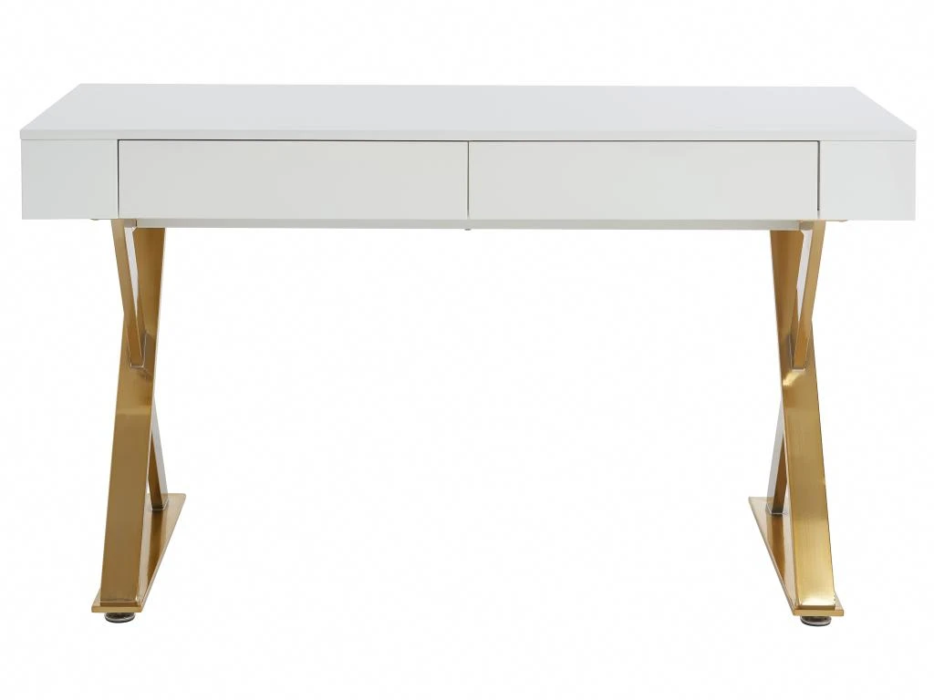 Bureau Avec 2 Tiroirs - MDF Laqué Et Métal - Blanc Et Doré - PLEISA De Pascal Morabito – Image 5
