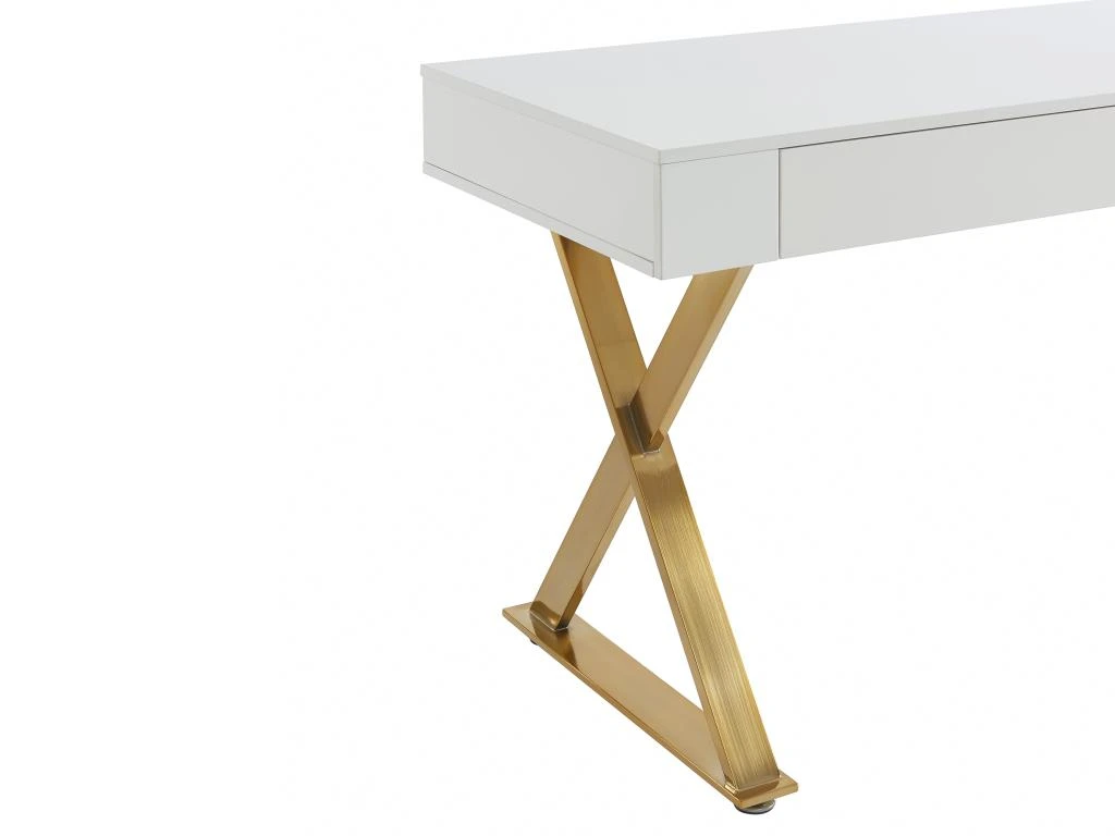 Bureau Avec 2 Tiroirs - MDF Laqué Et Métal - Blanc Et Doré - PLEISA De Pascal Morabito – Image 7