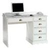 Bureau COLETTE Rangement Avec 5 Tiroirs Et Plateau Avec Corniche, En Pin Massif Lasuré Blanc