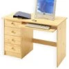 Bureau Enfant Multi Rangements MALTE, Tiroirs Et Support Clavier Pin Massif Vernis Naturel