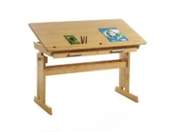 Bureau Enfant écolier Junior OLIVIA Table à Dessin Réglable En Hauteur Et Pupitre Inclinable Avec 2 Tiroirs En Pin Massif Hêtre