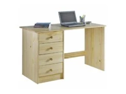 Bureau ARNE Pour Enfant Ou Adulte Multi Rangements, Avec 4 Tiroirs, En Pin Massif Vernis Naturel