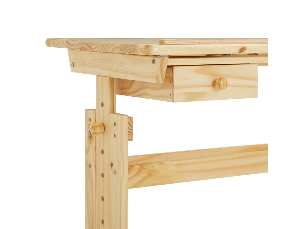 Bureau Enfant écolier Junior FLEXI Table à Dessin Réglable En Hauteur Et Pupitre Inclinable Avec 1tiroir En Pin Massif Vernis Nature – Image 4