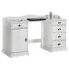Bureau SANDRINE Multi Rangements 5 Tiroirs Et 1 Placard Avec Corniche En Pin Massif Lasuré Blanc