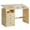Bureau Enfant écolier Junior KEVIN Pupitre Inclinable Avec 3 Tiroirs 1 Casier En Pin Massif Vernis Naturel