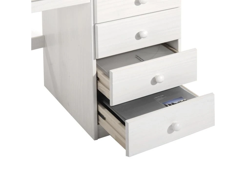 Bureau Multi Rangements Pin Massif Lasuré Blanc – Image 3