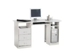 Bureau Multi Rangements BOB En Pin Massif Lasuré Blanc