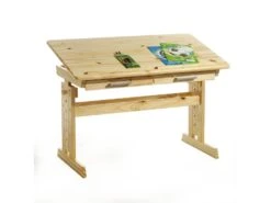 Bureau Enfant écolier Junior OLIVIA Table à Dessin Réglable En Hauteur Et Pupitre Inclinable Avec 2 Tiroirs En Pin Massif Naturel