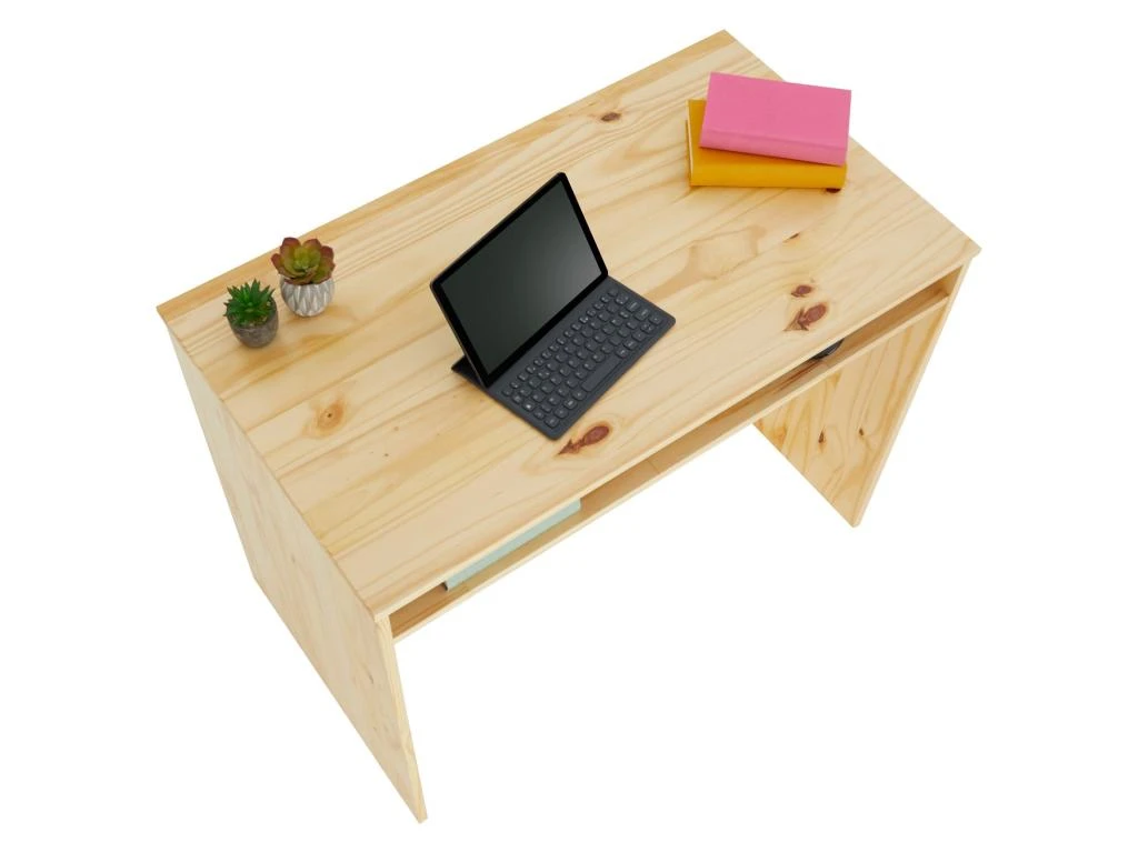 Bureau ALICE Table De Travail Avec 1 Niche De Rangement Sous Le Plateau, En Pin Massif Recouvert D'un Vernis Naturel – Image 4