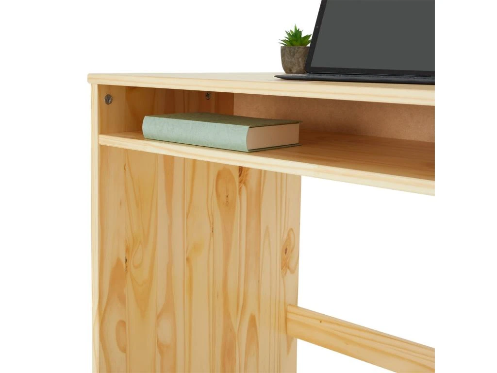 Bureau ALICE Table De Travail Avec 1 Niche De Rangement Sous Le Plateau, En Pin Massif Recouvert D'un Vernis Naturel – Image 5