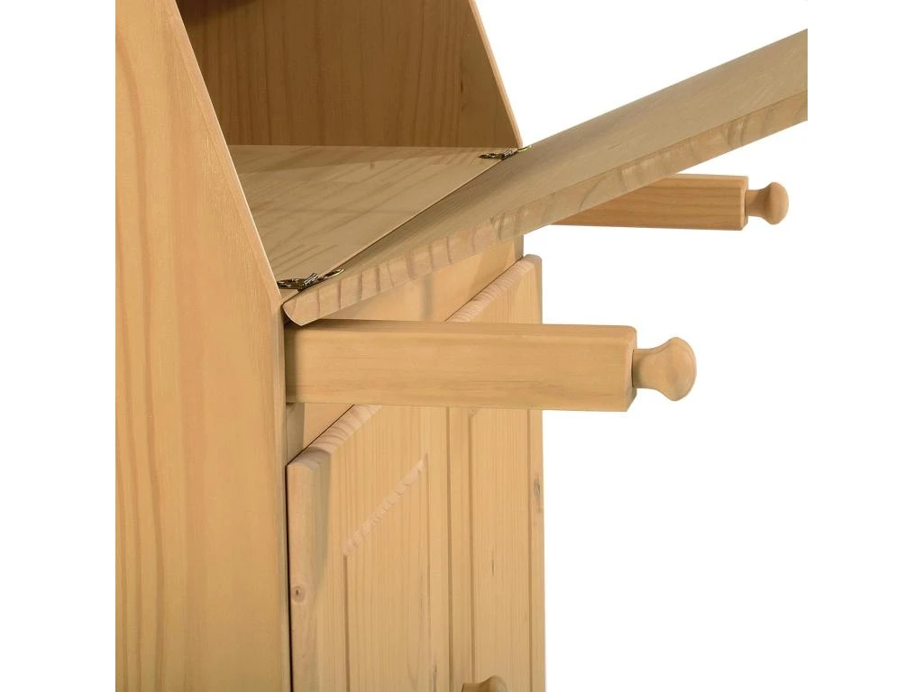 Bureau Secrétaire DAVID Avec Abattant Rangement Plusieurs étagères 2 Portes Plan De Travail Rabattable, En Pin Massif Teinté Et Ciré – Image 4