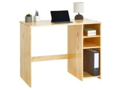 Bureau LIAM Avec Rangement Caisson Avec 2 étagères Réglables En Hauteur, En Pin Massif Recouvetr D'un Vernis Naturel