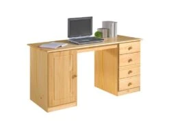 Bureau Multi Rangements Pin Massif Vernis Naturel
