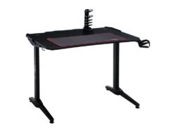 Bureau Gaming COMPETITION Avec éclairage LED Bleu, Support Casque Et Organisateur Câbles, Bureau Pc Gamer Pro En Métal Noir