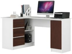 BALAUR - Bureau D'angle Style Moderne - 155x77x85 - 3 Tiroirs+1 Porte