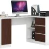 BALAUR - Bureau D'angle Style Moderne - 155x77x85 - 1 Porte+3 Tiroirs