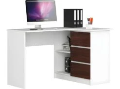 SUNDAR - Bureau D'angle Style Moderne - 124x77x85 - 3 Tiroirs+2 Tablettes