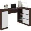 BALAUR | Bureau Informatique D'angle Contemporain 155x85x77 Cm | 3 Tiroirs + Porte | Table Ordinateur Multi-rangements