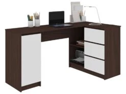 BALAUR | Bureau Informatique D'angle Contemporain 155x85x77 Cm | 3 Tiroirs + Porte | Table Ordinateur Multi-rangements