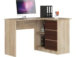 SUNDAR - Bureau D'angle Style Moderne - 124x77x85 - 2 Tablettes+3 Tiroirs