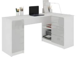 BALAUR - Bureau Informatique D'angle - 155x85x77 Cm - 3 Tiroirs - Table Ordinateur