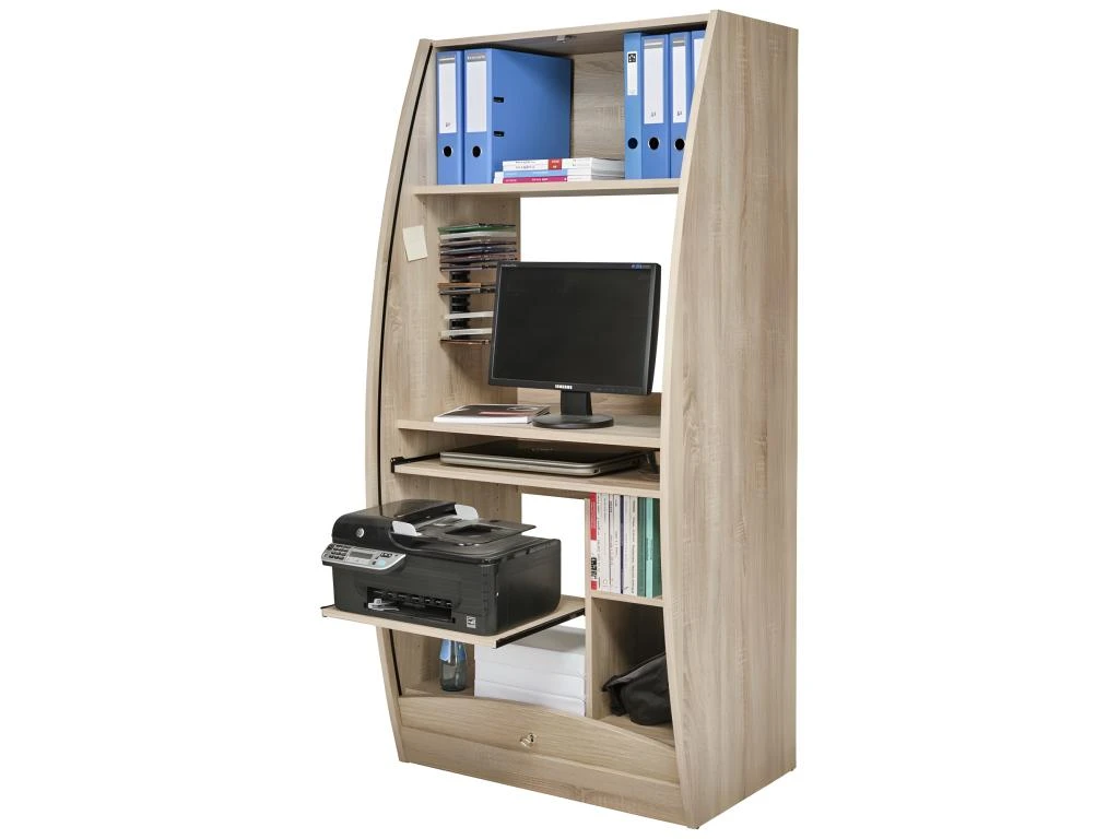 Armoire Informatique Galbée 80 Cm Chêne 6 Niches