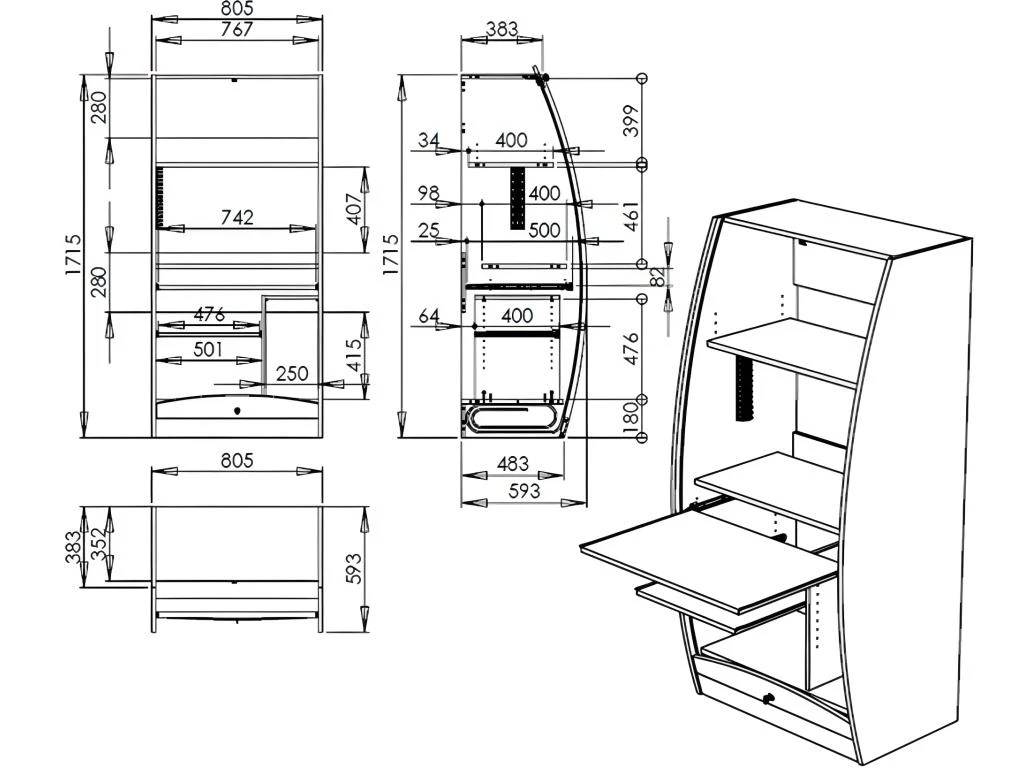 Armoire Informatique Galbée 80 Cm Chêne 6 Niches – Image 4