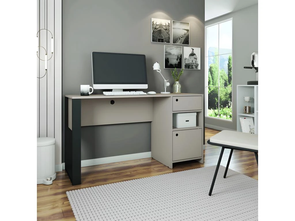 Bureau Gamer 1 Caisson 1 Tiroir Taupe – Image 2
