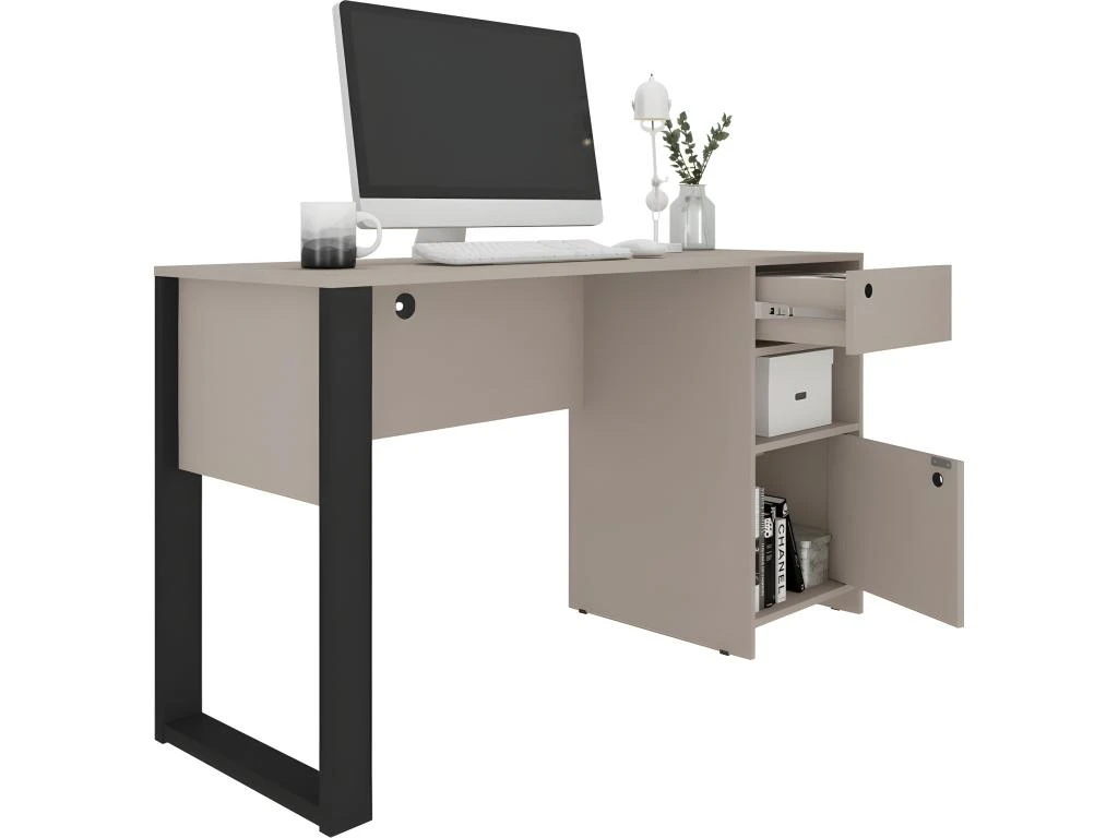 Bureau Gamer 1 Caisson 1 Tiroir Taupe – Image 4
