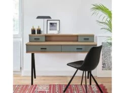 Bureau Chêne Blanchi Massif Et Laqué, 4 Tiroirs - 120L X 50P