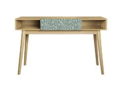Bureau Avec 1 Tiroir - Decor Chene Et Vert - Pieds En Bois Massif - L 120 X P 55 X H 75 Cm - GARDENIA