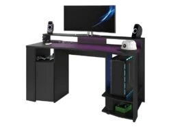 Bureau Gaming LED - Grande Zone De Jeu - Noir - L 152 X P 61,5 X H 86,7 Cm - GAMER