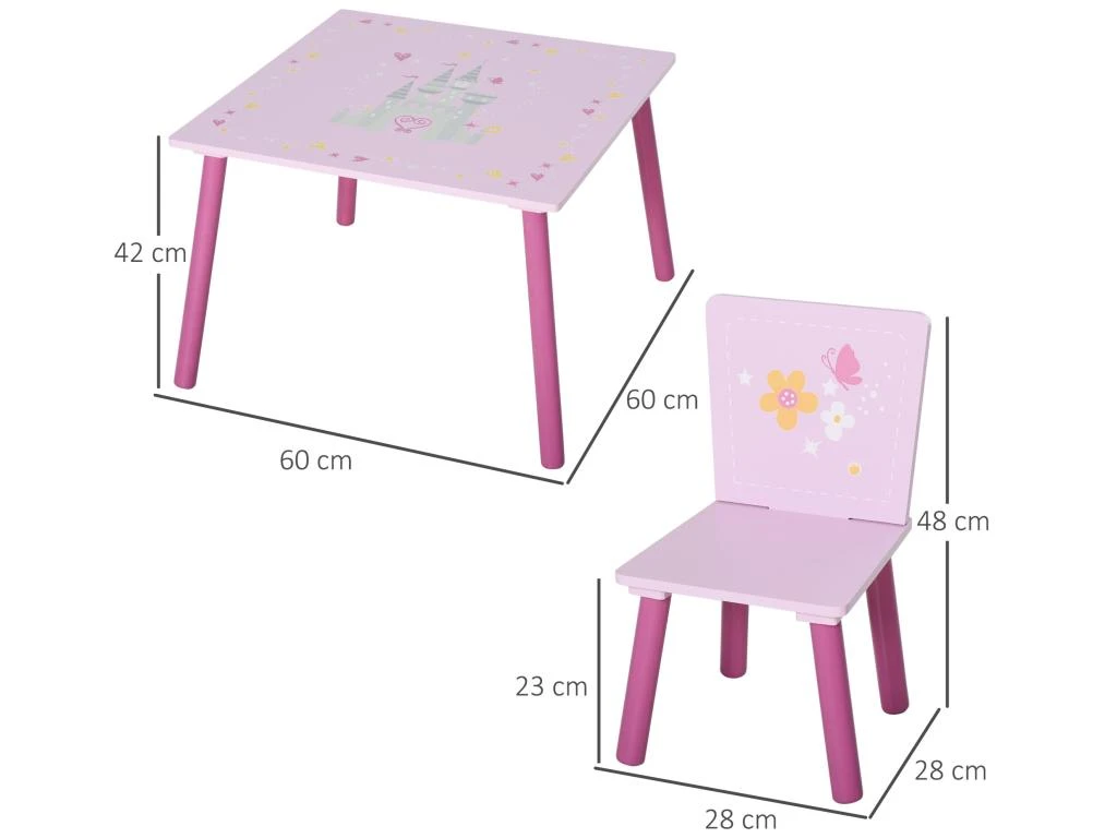 Ensemble Table Et Chaises Enfant Design Princesse Motif Château Bois Pin MDF Rose – Image 3