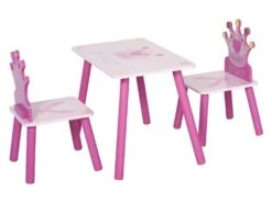 HOMCOM Ensemble Table Et Chaises Enfant Design Princesse Motif Couronne Bois Pin MDF Rose