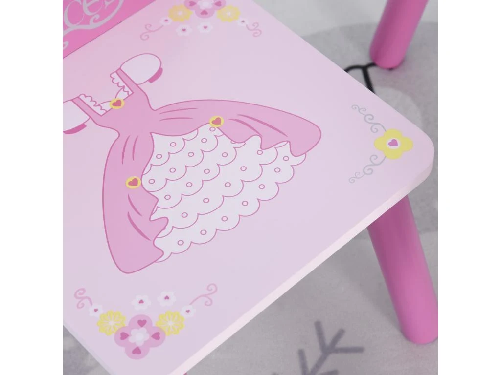HOMCOM Ensemble Table Et Chaises Enfant Design Princesse Motif Couronne Bois Pin MDF Rose – Image 8