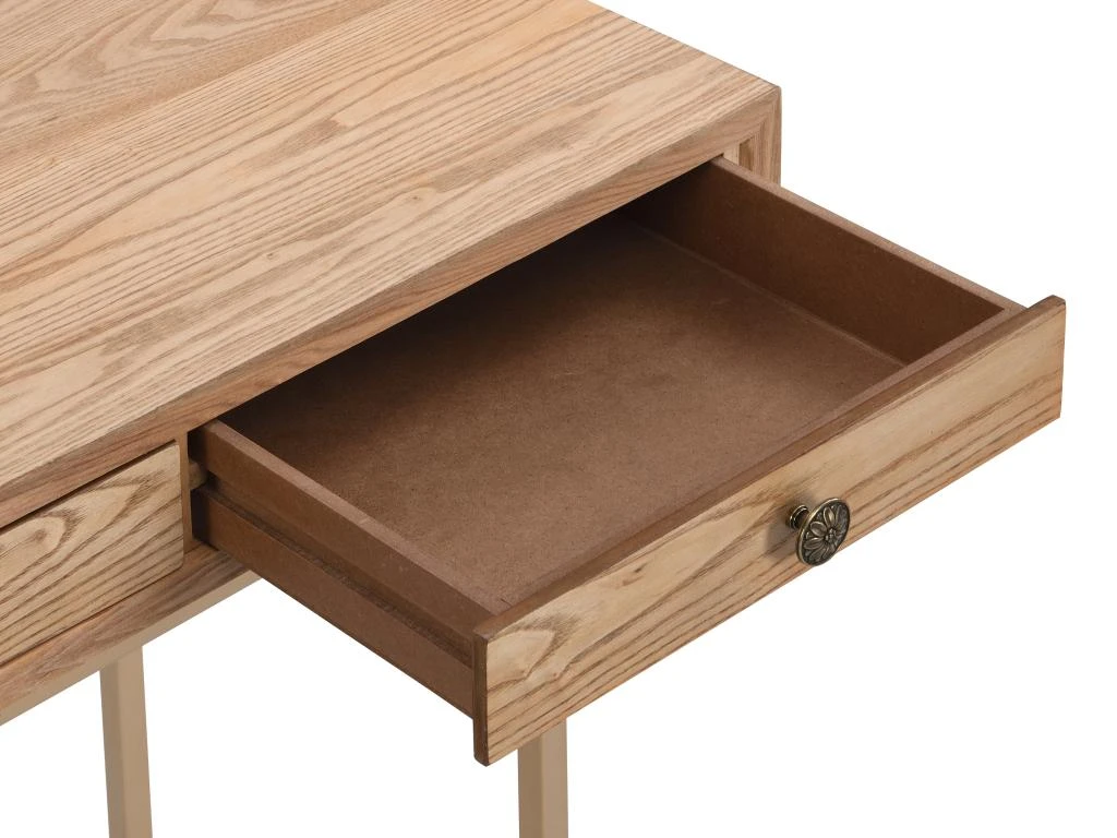 Bureau Console Avec 3 Tiroirs - MDF Et Métal - Naturel Et Doré - DEYAM – Image 7