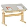 Bureau Enfant écolier Junior OLIVIA Table à Dessin Réglable En Hauteur Et Pupitre Inclinable, 2 Tiroirs En Pin Massif Naturel/gris