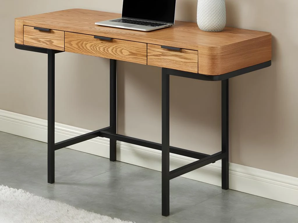 Bureau Avec 3 Tiroirs - MDF Et Métal - Naturel Et Noir - LISELA – Image 2