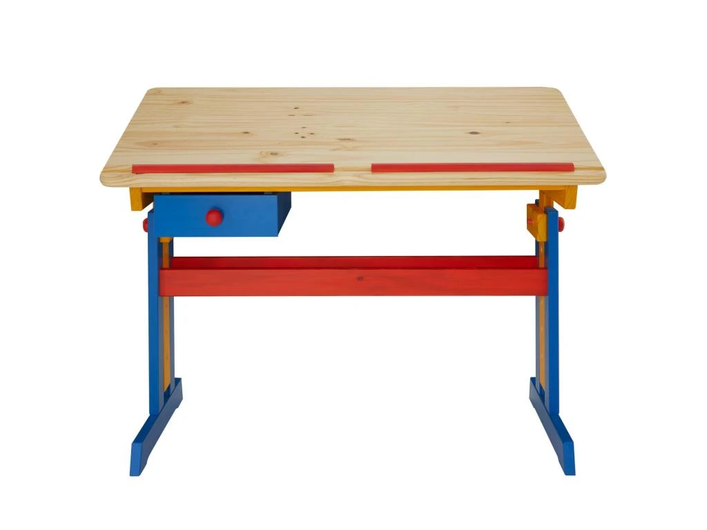 Bureau Enfant écolier Junior FLEXI Table à Dessin Réglable En Hauteur Et Pupitre Inclinable Avec 1 Tiroir En Pin Lasuré Multicolore – Image 3