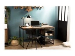 ALIDA - Bureau Marron 1 Niche Et 1 Tablette Teck Recyclé Acacia Mahogany Recyclé Et Métal Noir