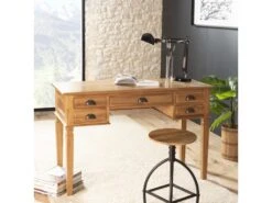 AYAN - Bureau 5 Tiroirs Marron Bois Teck