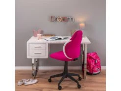 DRUSUS - Pack Bureau 2 Tiroirs Blanc Et Fauteuil Rose