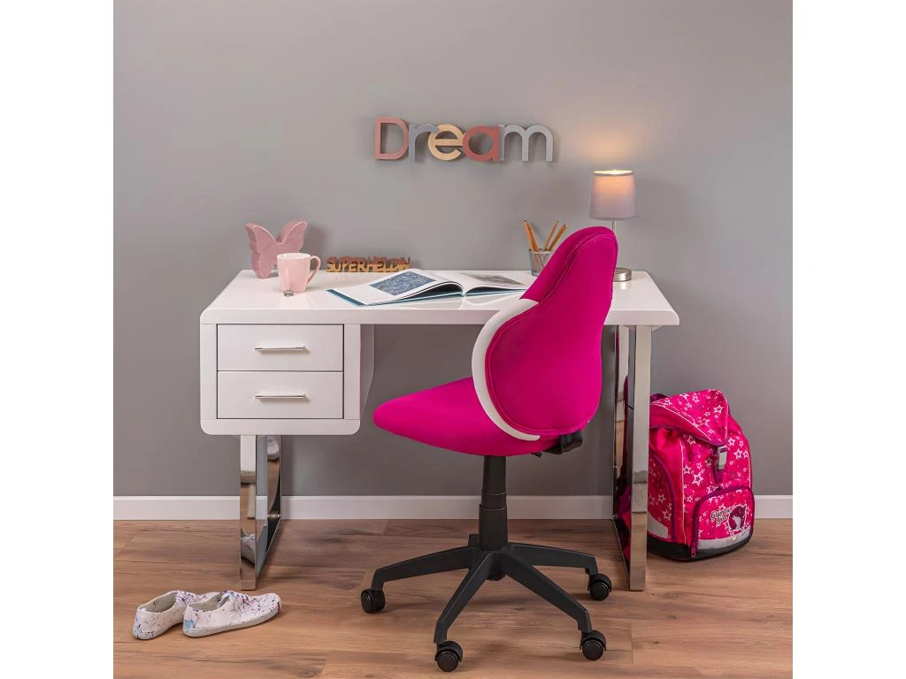 DRUSUS - Pack Bureau 2 Tiroirs Blanc Et Fauteuil Rose