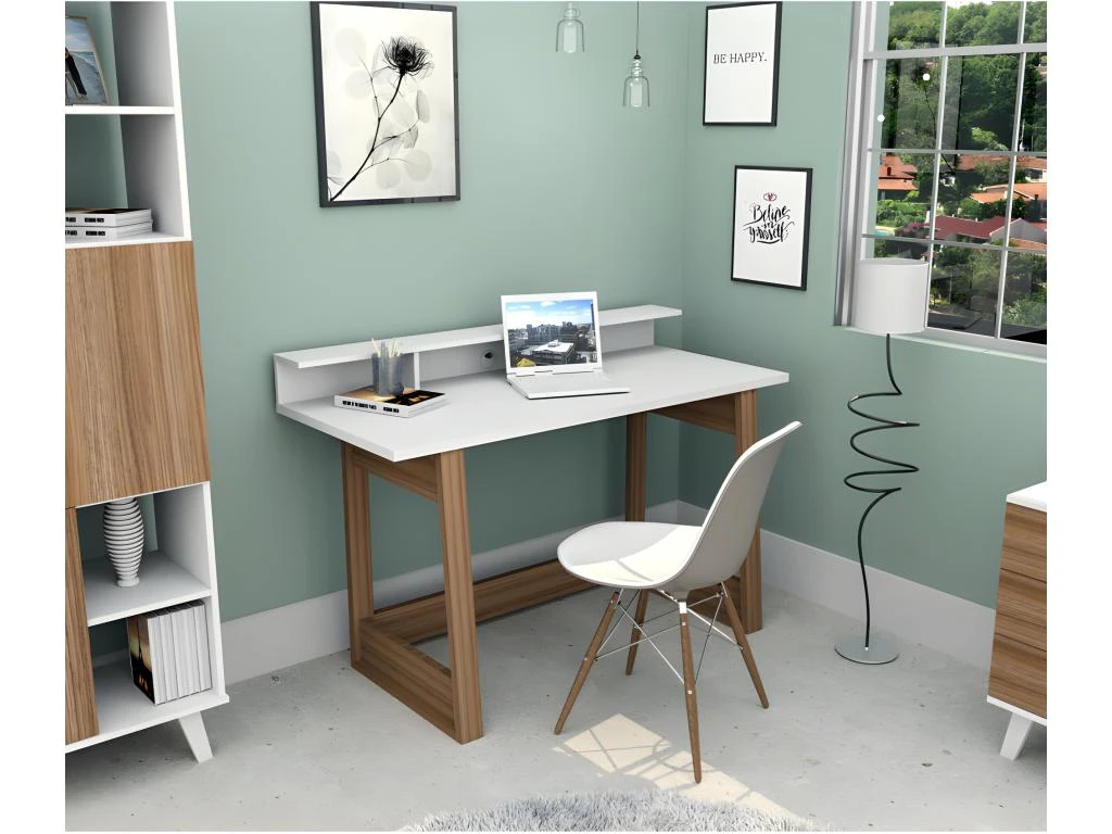 Bureau Gamer 135 Cm Blanc Et Chêne – Image 2